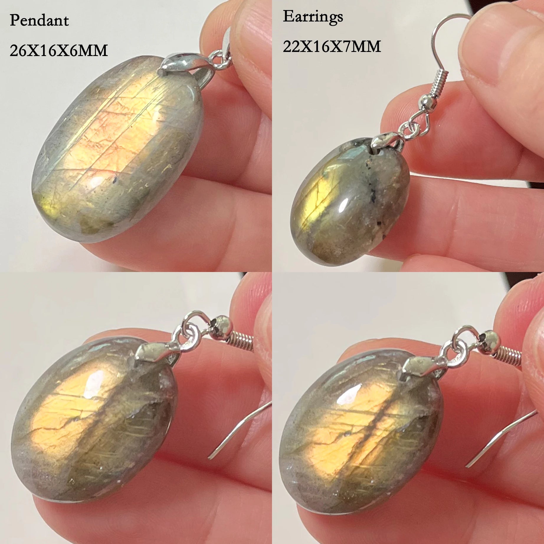 Blue Labradorite Pendant & Earrings Set, Raw Natural Stone Unisex Boho Jewelry