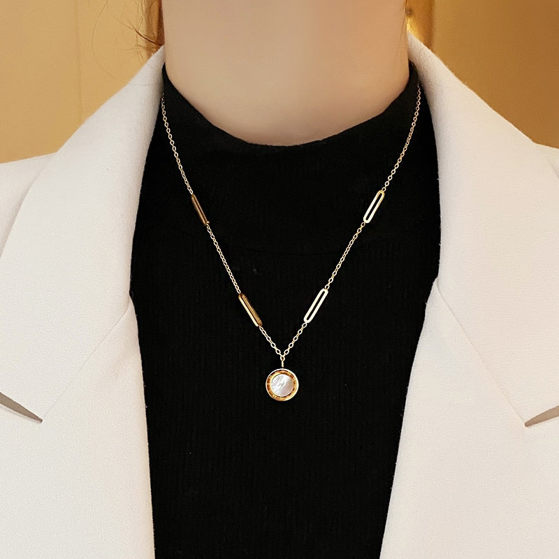 Classic Fashion Stainless Steel Roman Digital Wafer Pendant Necklace 2022 Fashion Jewelry Christmas Party Women's Sexy Necklace - Charlie Dolly