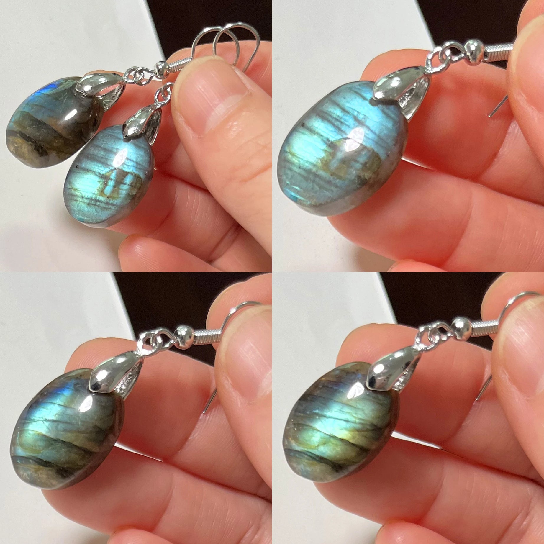 Blue Labradorite Pendant & Earrings Set, Raw Natural Stone Unisex Boho Jewelry