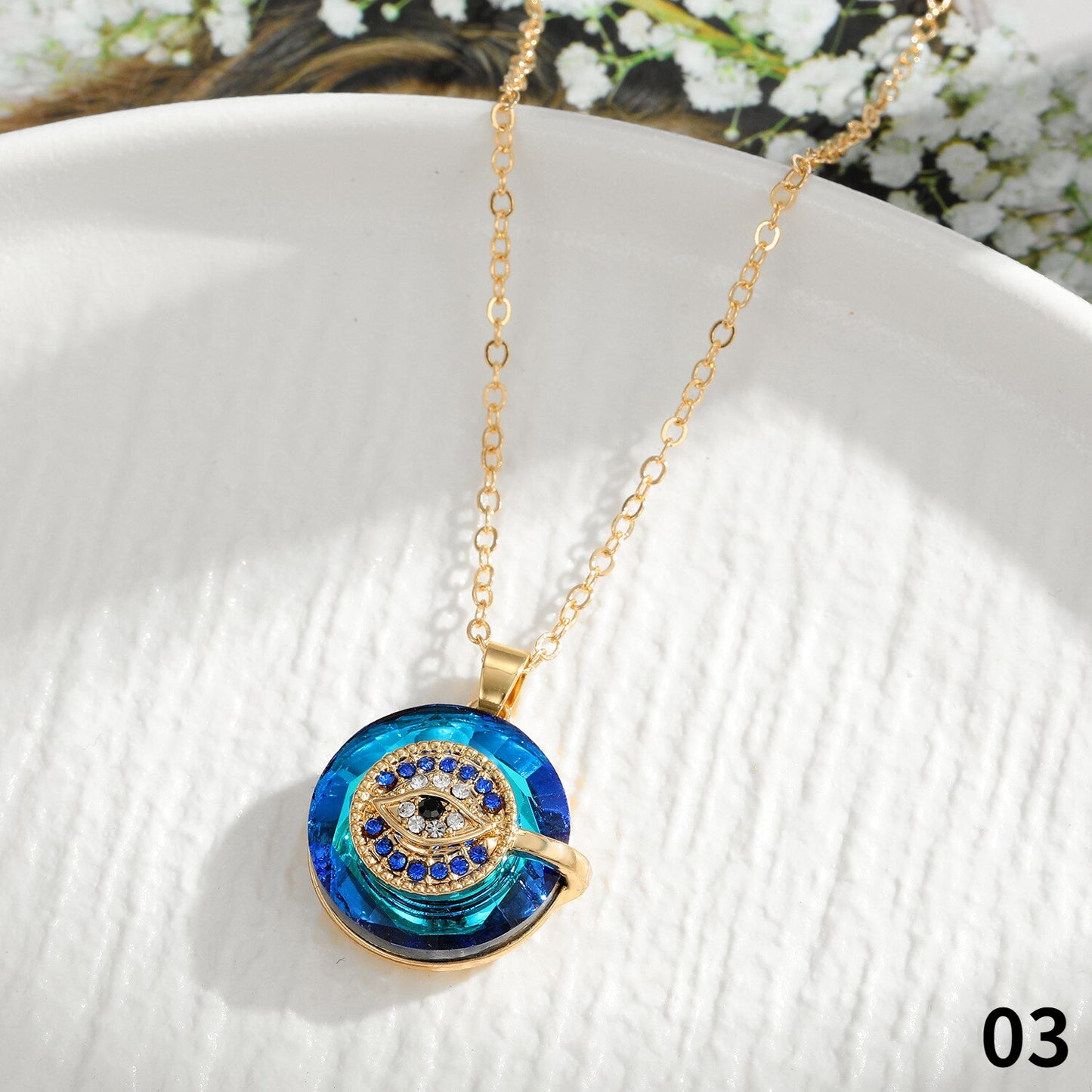 Fashion Evil Eye Pendant Necklaces for Women Men Vintage Crystal Rhinestone Geometric Blue Eye Sweater Chain Necklace Jewelry