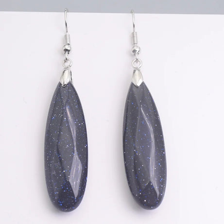 Silver Plated Long Water Drop Section Lapis Lazuli Pink Quartz Stone Hook Drop Earrings Elegant Women's Earring Fashion Jewelry - Charlie Dolly