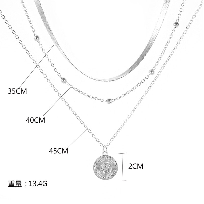 925 Sterling Silver Three-Layer Round Necklace Simple Snake Chain Charm Ball Chain Party Gift For Women's Exquisite Jewelry - Charlie Dolly