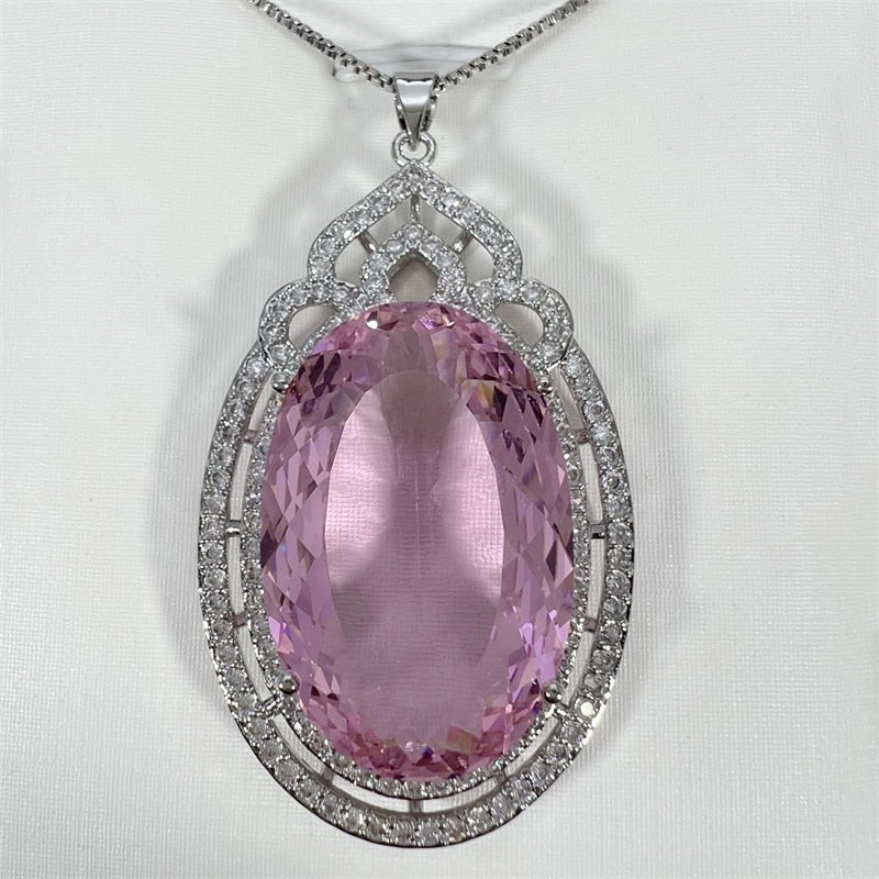 High Grade Crystal Oval Large Stone Pendant Necklace For Women Jewelry Set Trendy 925 Sterling Silver Chain Necklace Lady Gift - Charlie Dolly