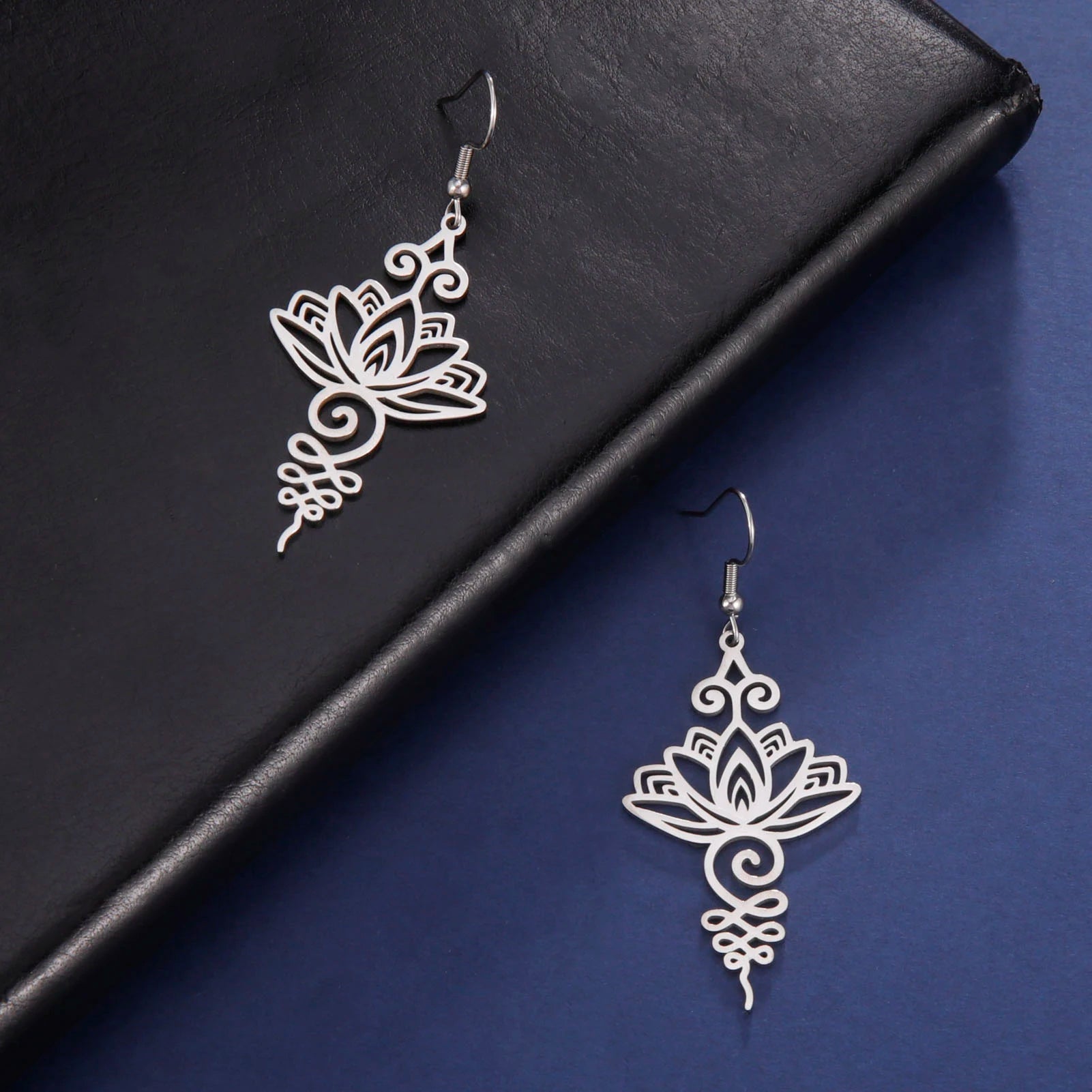 Unift Goth Stainless Steel Earring Triple Rune Moon Phase Pentagram Earrings Woman Men Vintage Jewelry Ear Piercing Witch Knot