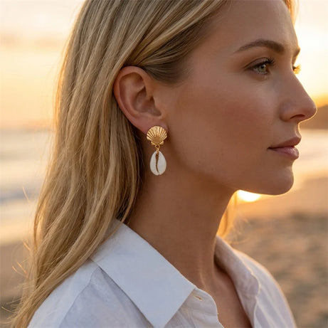 Asymmetric Starfish and Shell Boho Dangle Earrings