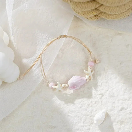 Bohemian Conch, Starfish and Shell Beaded Bangle Bracelet