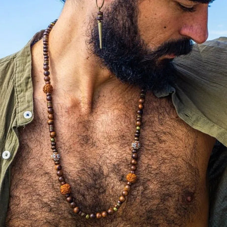 Coconut Shell and Wood Bead Prayer Boho Necklace