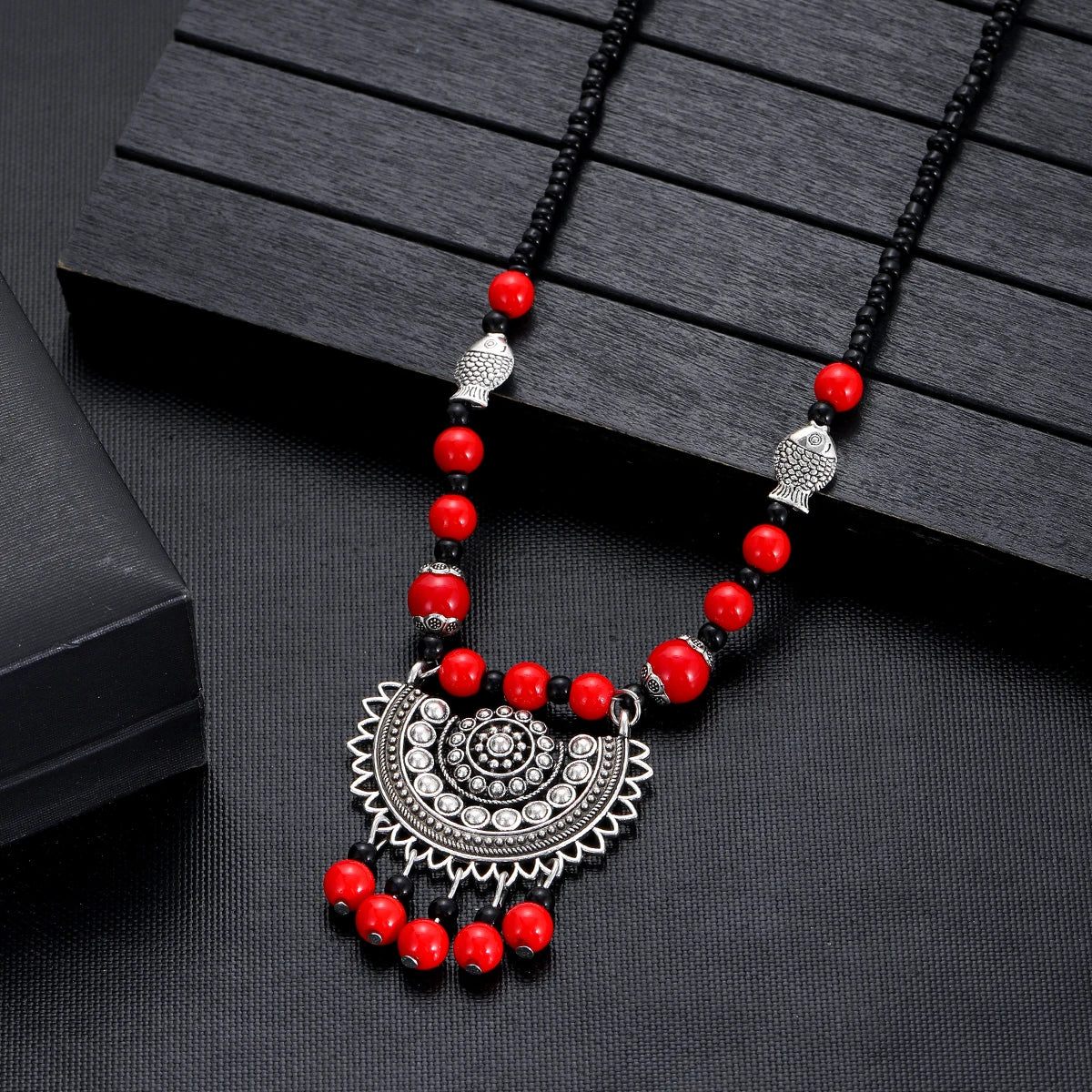 Flower Bead Turquoise Tassel Long Necklace Jewelry
