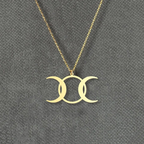 Triple Moon Goddess Choker Necklace, Stainless Steel Witchy Pagan Amulet