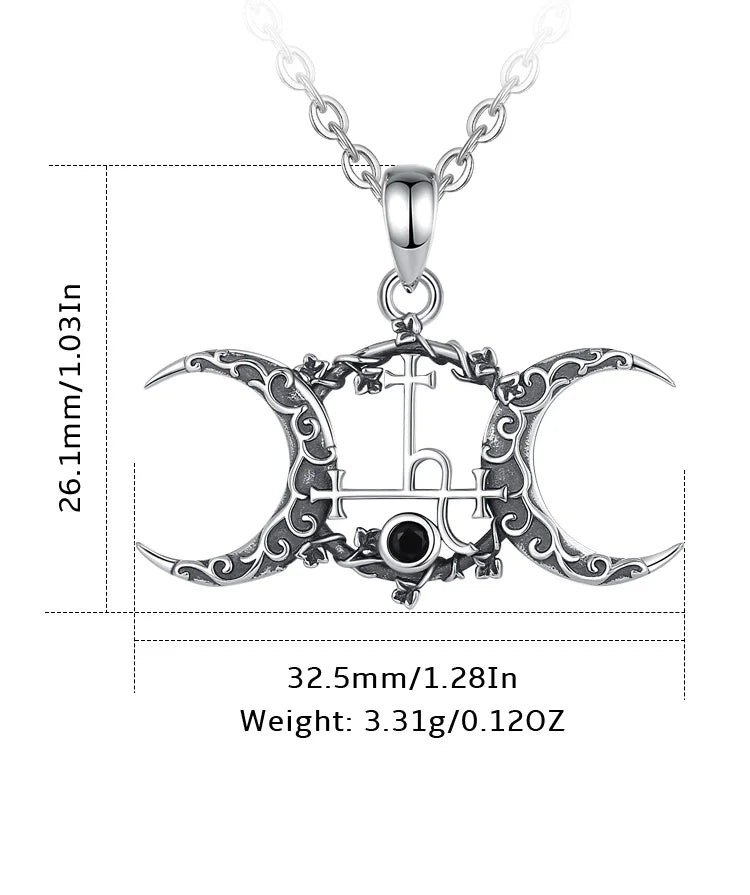 Eudora 925 Sterling Silver Lilith Sigil Necklace Vintage Triple Moon Goddess Amulet Pendant Personality Jewelry Party Gift