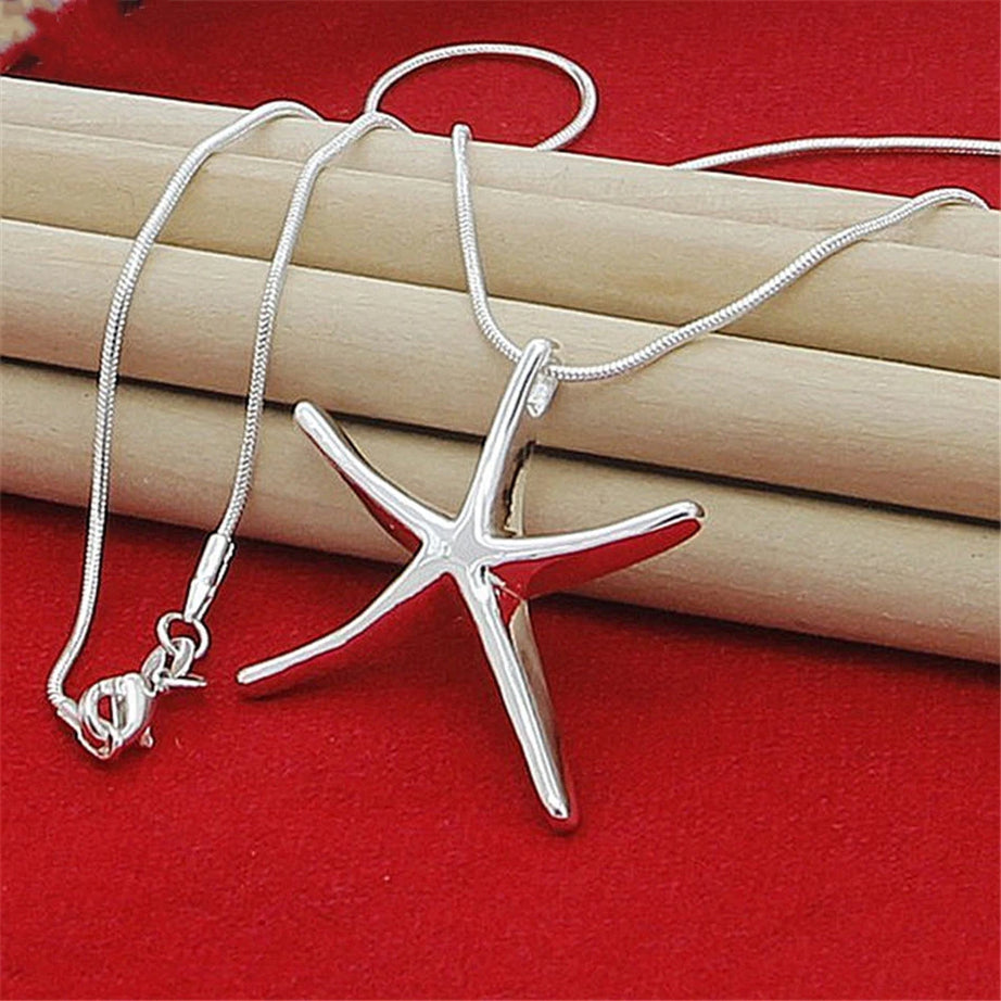 Sterling Silver Star and Starfish Charm Boho Chain Necklace