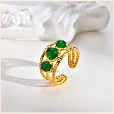 Luxury Bohemian Turquoise Ring for Women, Fashion Stainless Steel Nature Stone Open Adjustable Rings Boho Jewelry - Charlie Dolly