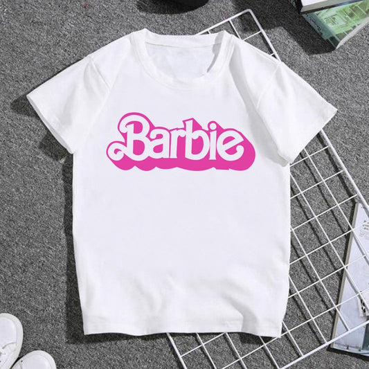 2023 Kawaii Barbie Children Short Sleeves Anime Cartoon Girls Boys Round Neck T-Shirt Soft All-Match Y2K Kids Clothes Streetwear - Charlie Dolly