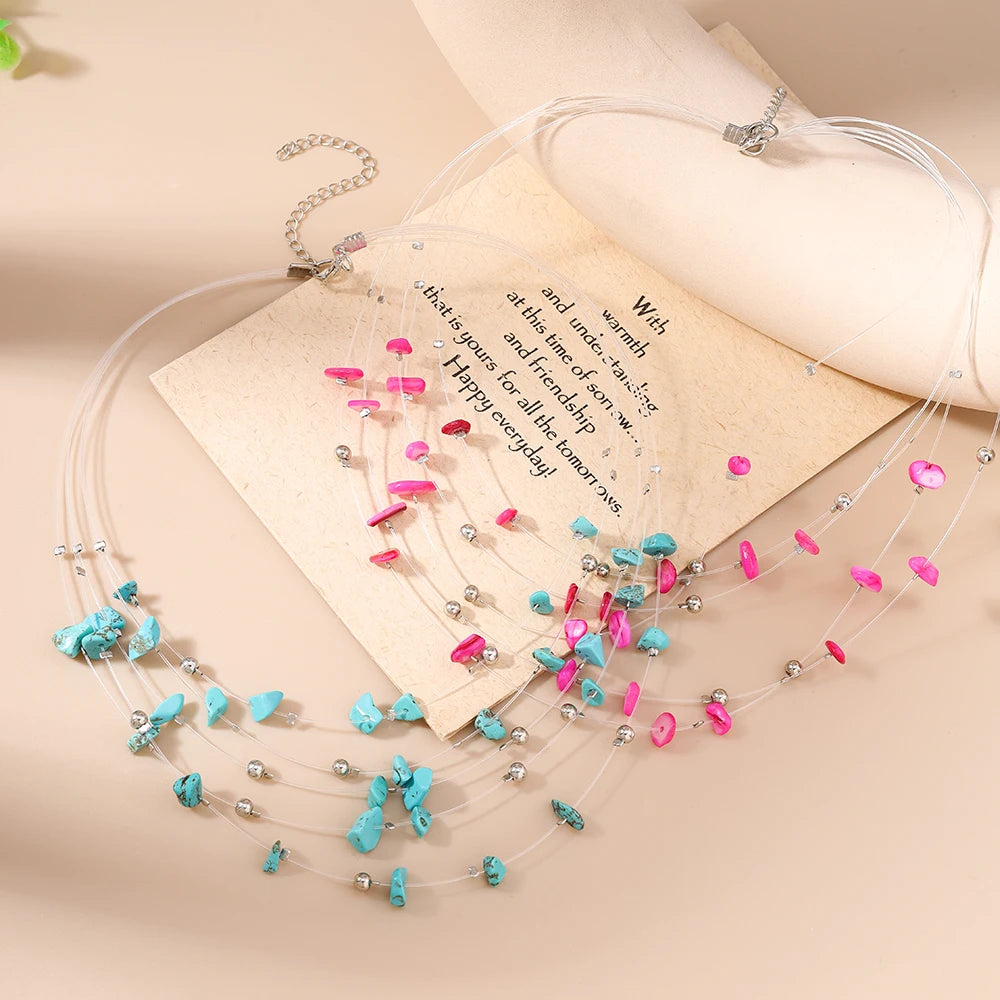Aihua Boho Multilayer Natural Stone Glasses Beads Necklace For Women Choker Collar Necklace Women Jewelry Gifts