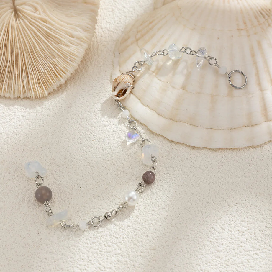 Boho Hair Chain Seashell & Drusy Fringe Hair Jewelry Natural Stone Braid Accent Beach Festival Hair Accessories - Charlie Dolly