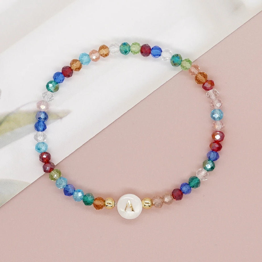 Crystal and Shell Initial Letter A to Z Boho Bracelet