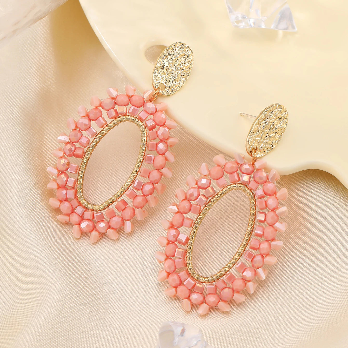INKDEW Oval Drop Earrings for Women Big Long Earrings Handmade Crystal Beads Earrings Jewelry Fashion Gift boho EA104