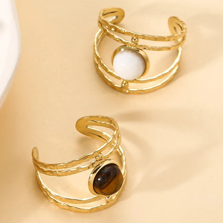 Boho Opal Turquoise Natural Stone Finger Rings Hollow Multi-Layer Jewelry Rings for Women Stainless Steel Ring Women Party Gifts - Charlie Dolly