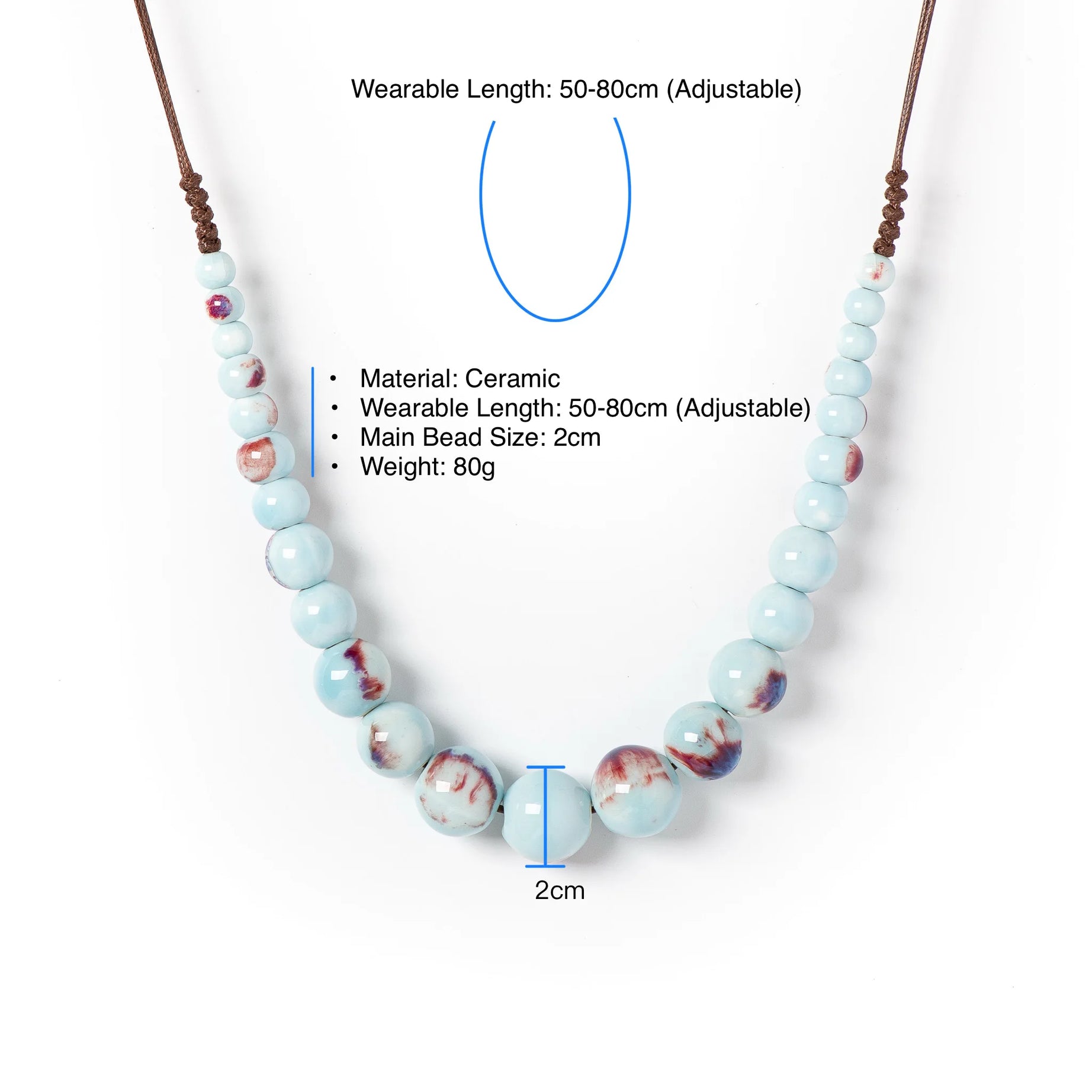 Vintage Ceramic Bead Adjustable Long Necklace Jewelry
