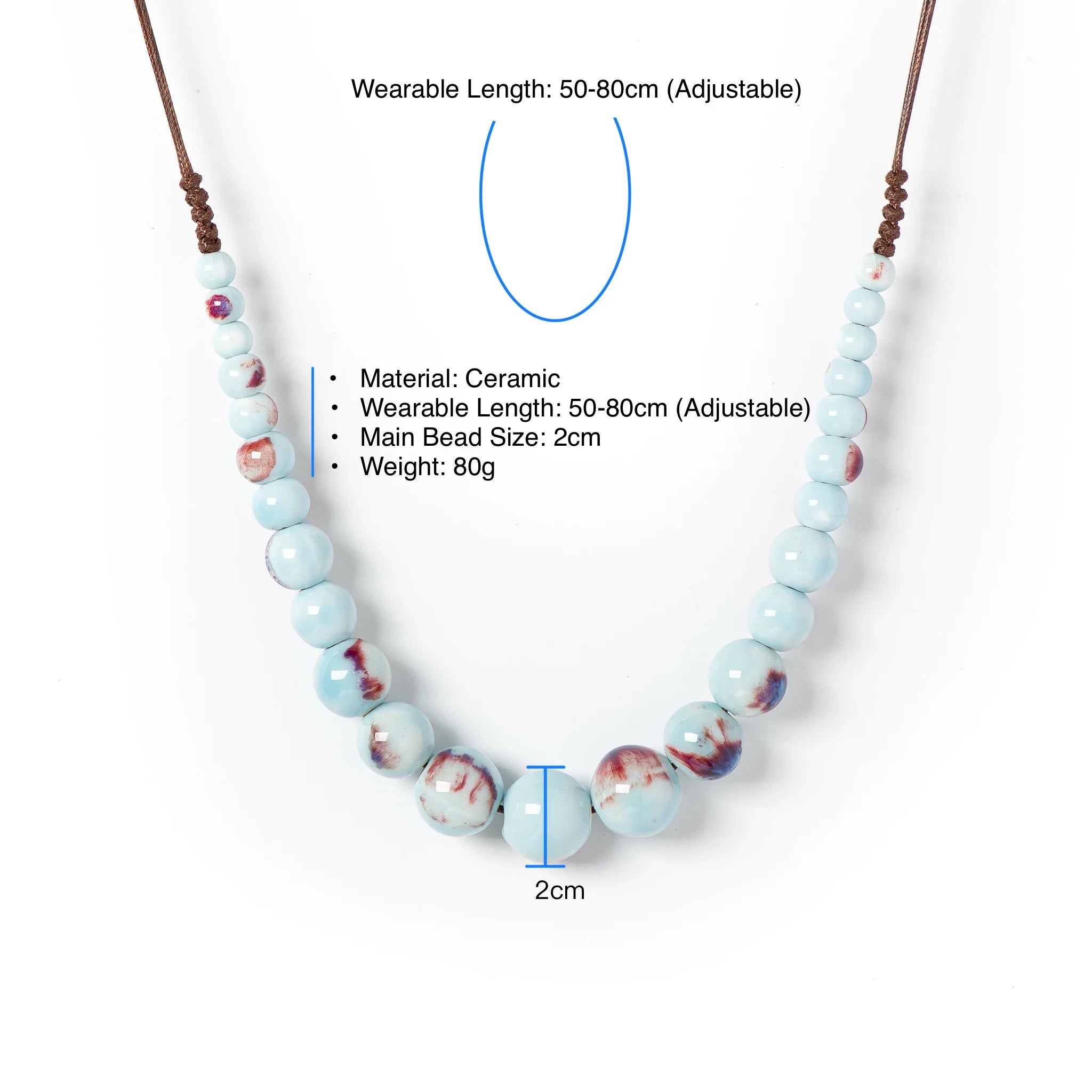 Vintage Ceramic Bead Adjustable Long Necklace Jewelry