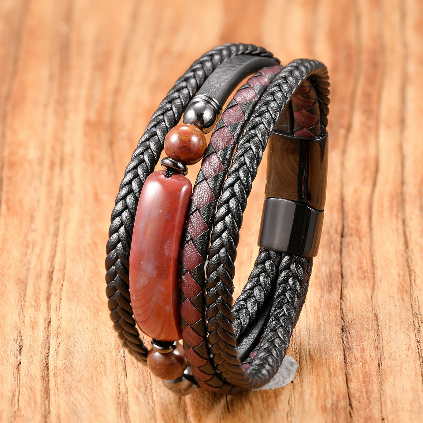 Stone & Leather Wrap Bracelet