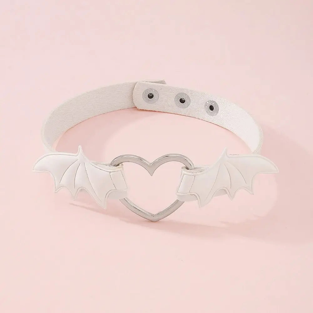 Leather Bat Wings Choker Goth Cute Heart Necklace Punk Gothic Collar Halloween Jewelry Aesthetic Accessories for Women Girls - Charlie Dolly