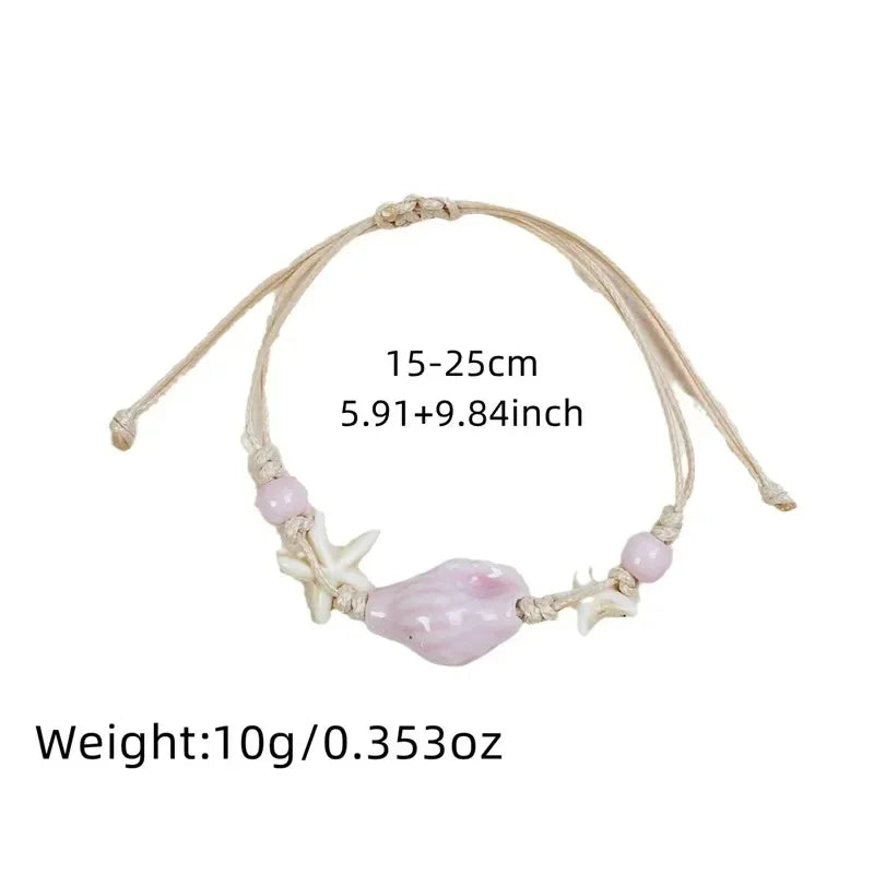 Bohemian Conch Starfish Shells Beaded Bracelets for Women Girls Boho Style Shell Beaded Beach Bangles Jewelry Gift Adjustable