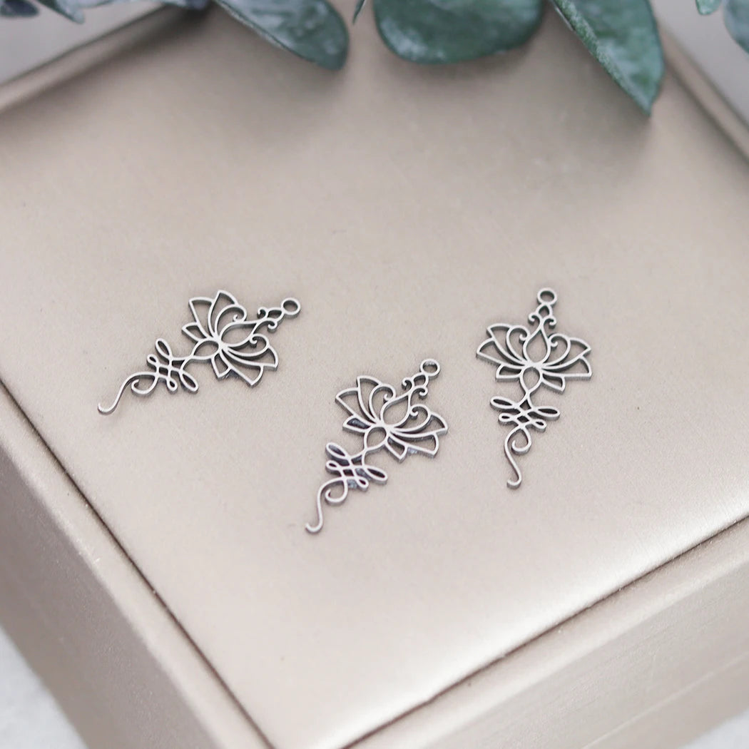3pcs Exquiaite Amulet Moon Lotus Flower Charms DIY Craft Earrings Necklace Jewelry Making Yogo Buddhism Stainless Steel Pendant