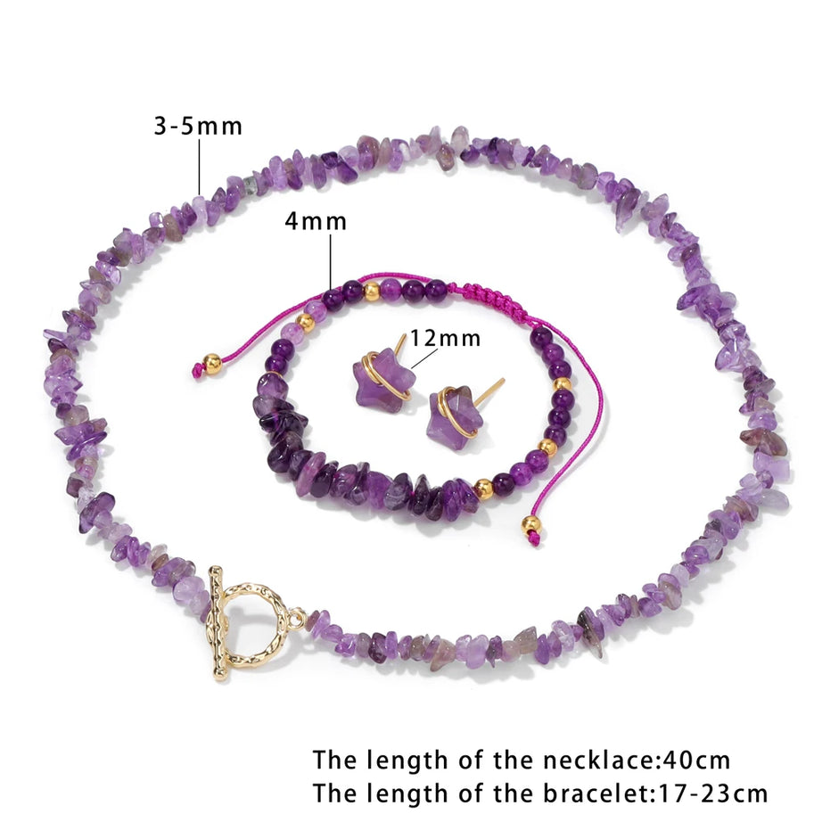 Natural Stone Lapis Lazuli Jewelry Set Quartzs Chip Beads Necklace Braided Bracelets For Women Star Shape Ear Studs Earrings - Charlie Dolly
