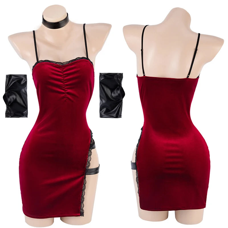 AniLV Movie Heroine Secret Service Spy Dress Uniform Halloween Women Red Lace Outfits Cosplay Costume - Charlie Dolly