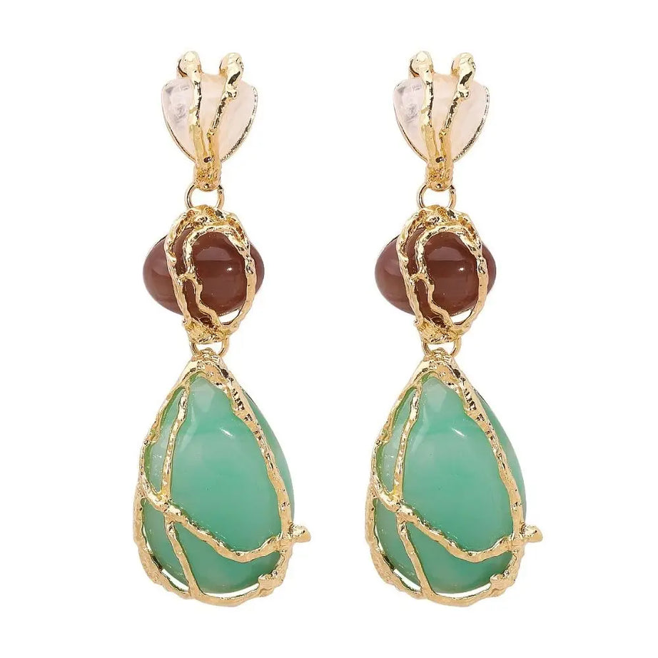 Natural Resin Crystal Drop Earrings