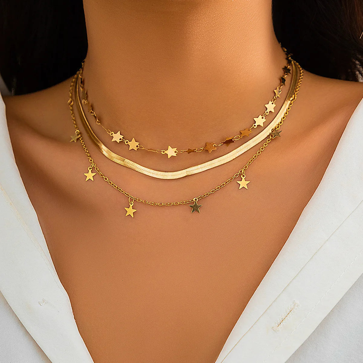 Gold Heart Multilayer Pendant Necklace Set Jewelry