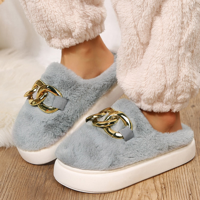 Women Cute Plush Slippers Boys Home Warm Indoor Shoe Furry Ladies Slippers Girls Cotton Slippers Fur Flip Flops - Charlie Dolly