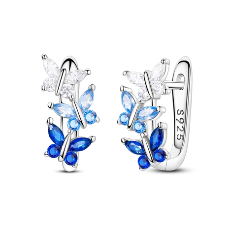 Sterling Silver Clover Butterfly Hoop Earrings Jewelry