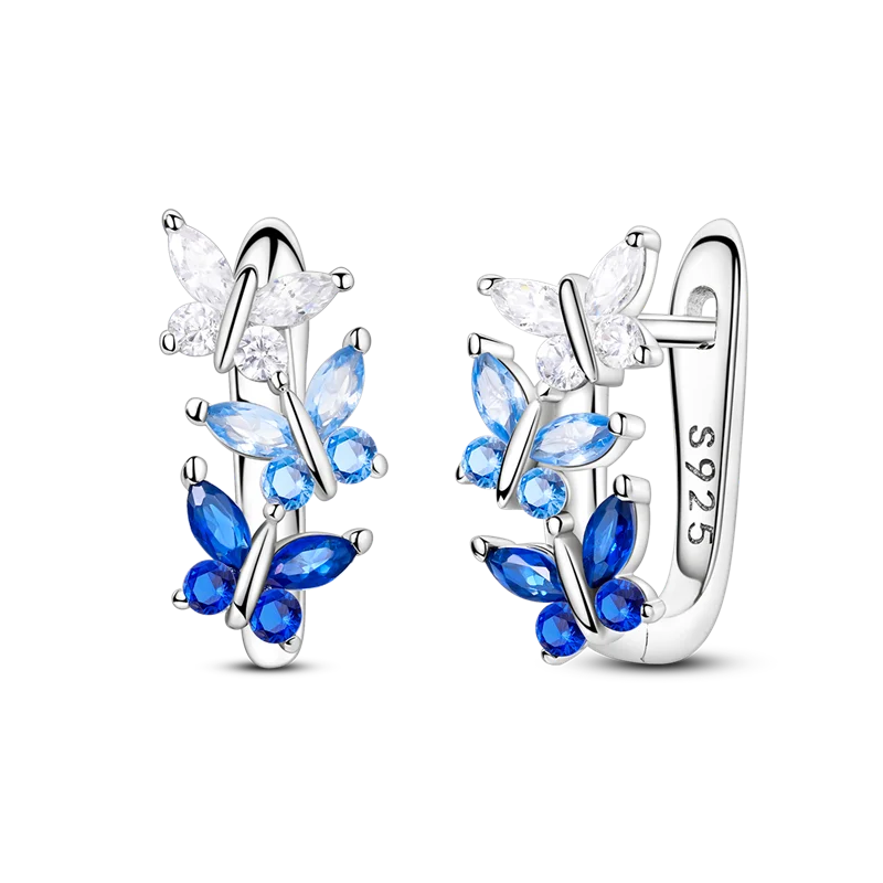 925 Sterling Silver Four Leaf Clover Butterfly Hoop Earrings for Women Boho Luxury Versatile Dangle Drop Party Jewelry