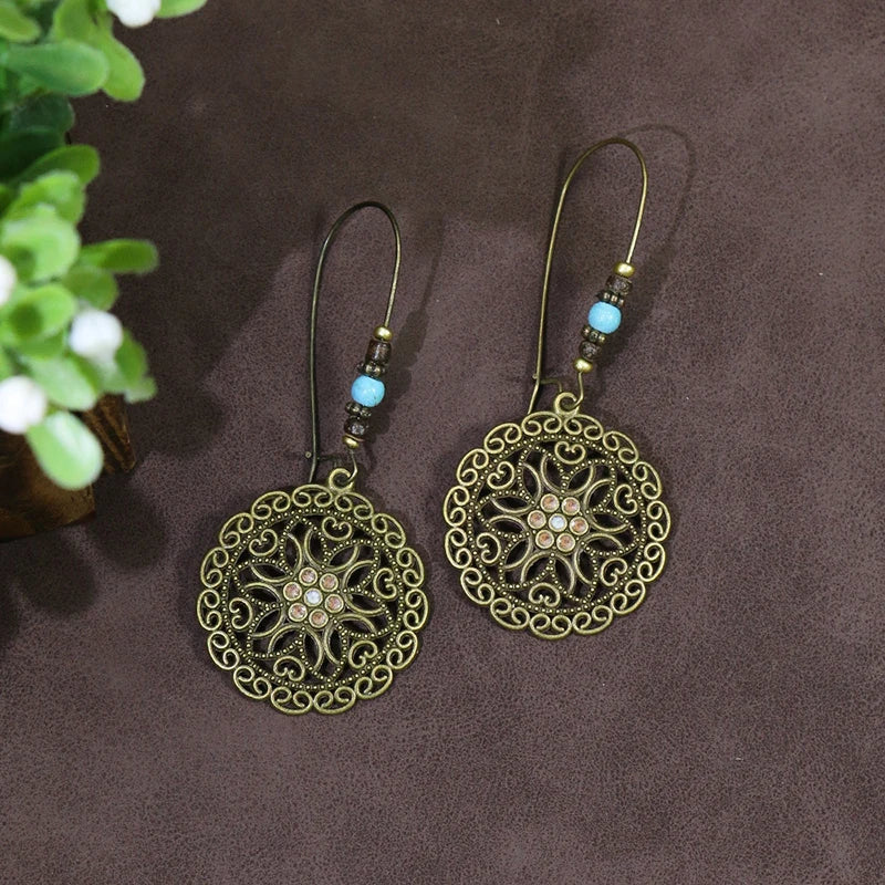 Ethnic Vintage Bohemian Drop Danlge Women's Earrings Bead Wooden Tassel Round Geometric Flower Leaf Long Boho Earrings Jewelry