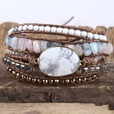 Fashion Handma Bohemian Jewelry Boho Bracelet Mixed Natural Stones Charm 5 Strands Wrap Bracelets Gift for Women girls - Charlie Dolly