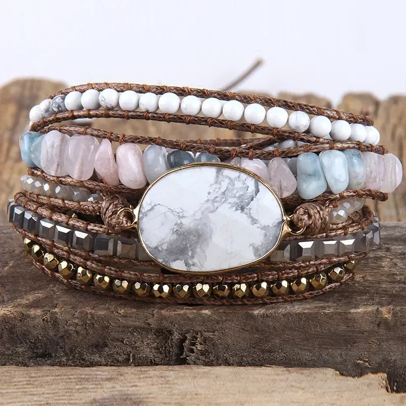 Fashion Handma Bohemian Jewelry Boho Bracelet Mixed Natural Stones Charm 5 Strands Wrap Bracelets Gift for Women girls
