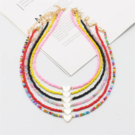 Heart Shell Boho Beaded Choker Necklace