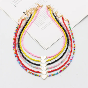 Boho Natural Shell Heart Simple Beads Necklace Fashion Sweet Neck Collar Choker Short Chain Handmade Collier Female Jewelry Gift