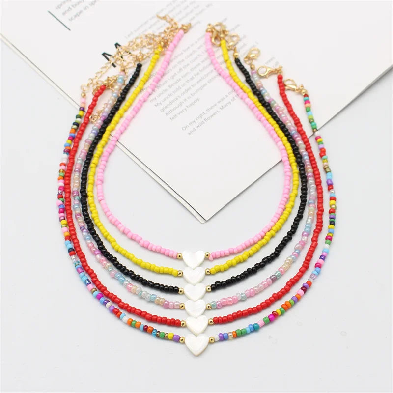 Boho Natural Shell Heart Simple Beads Necklace Fashion Sweet Neck Collar Choker Short Chain Handmade Collier Female Jewelry Gift