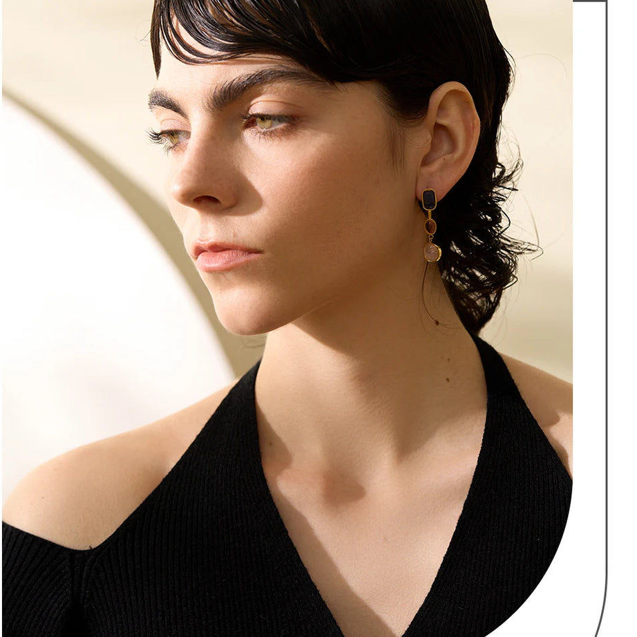 Natural Stone Geometric Gold Drop Earrings Jewelry