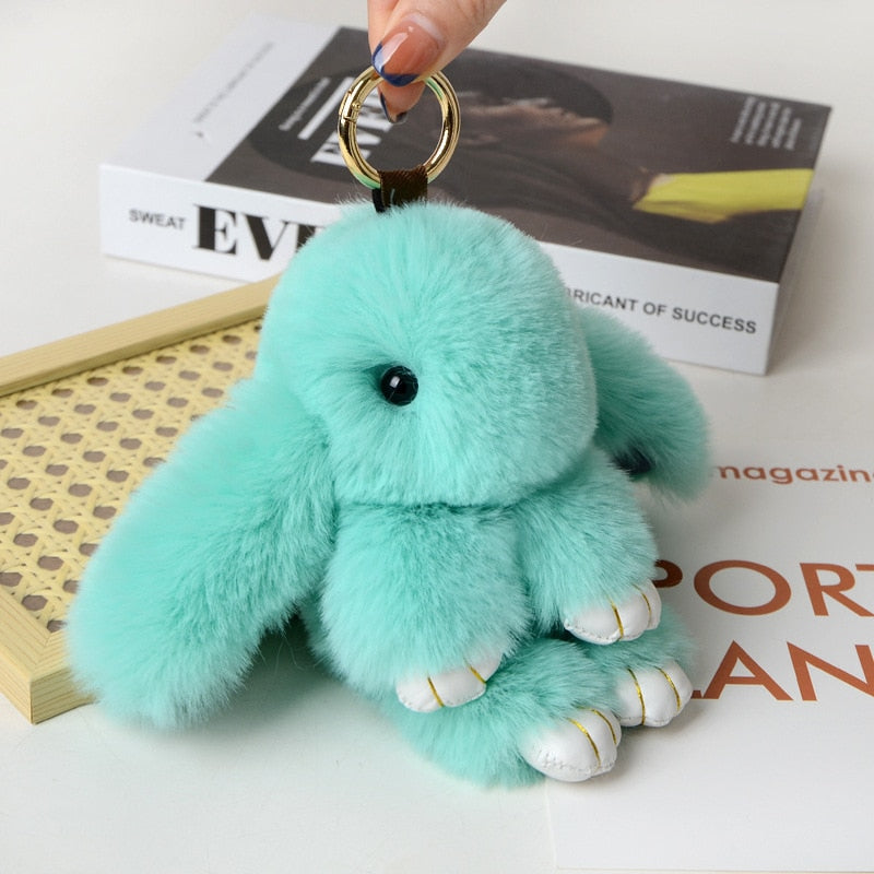 15CM Charm Real Fur Pompom Rabbit Keychain For Luxury Women Bag Men Car KeyRing Girl Gifts Cute Doll Plush Key Chains Pendent