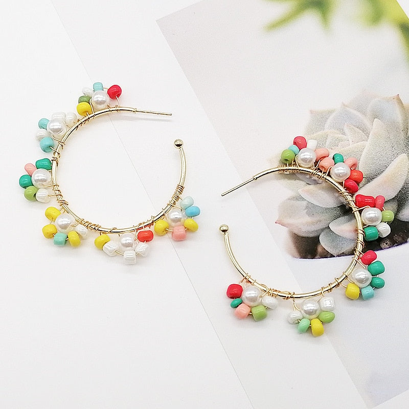 Fashion Boho Earrings For Women Colorful Style Sweet Flower Earrings Jewelry Spring Summer Floral Beaded Earrings Accessories - Charlie Dolly