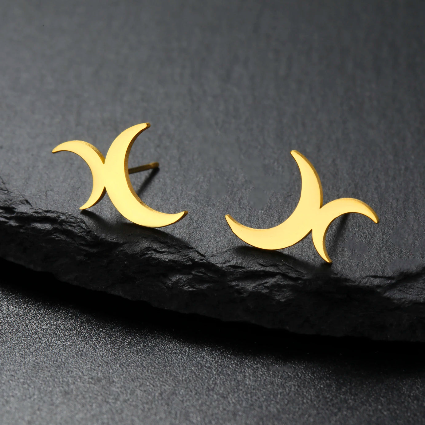 Crescent Moon Dangle Stud Earrings, Vintage Lunar Phase Celestial Talisman