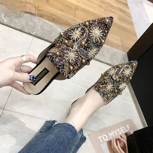 2021 Luxury Women Mules Ladies Summer Chinese Slippers Women Shoes 2021 New Low Heels Flat Casual Shoes Woman Flip Flops - Charlie Dolly