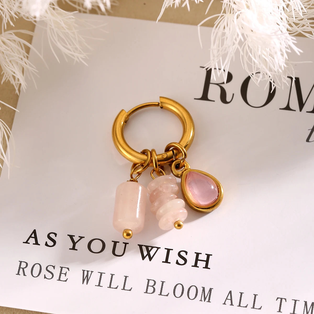 Jolivie Stainless Steel Natural Stone Earrings Women Bohemia Vintage Hoop Earrings for Women Ear Trendy Jewelry Gift