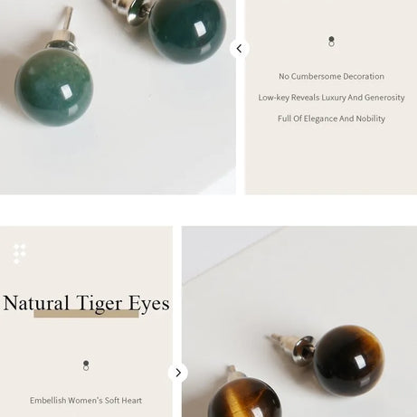 Natural Stone Agate Quartz Lapis Lazuli Tiger Eye Round Bead Stud Earrings Women Fashion Simple Stainless Steel Crystal Ear Stud - Charlie Dolly
