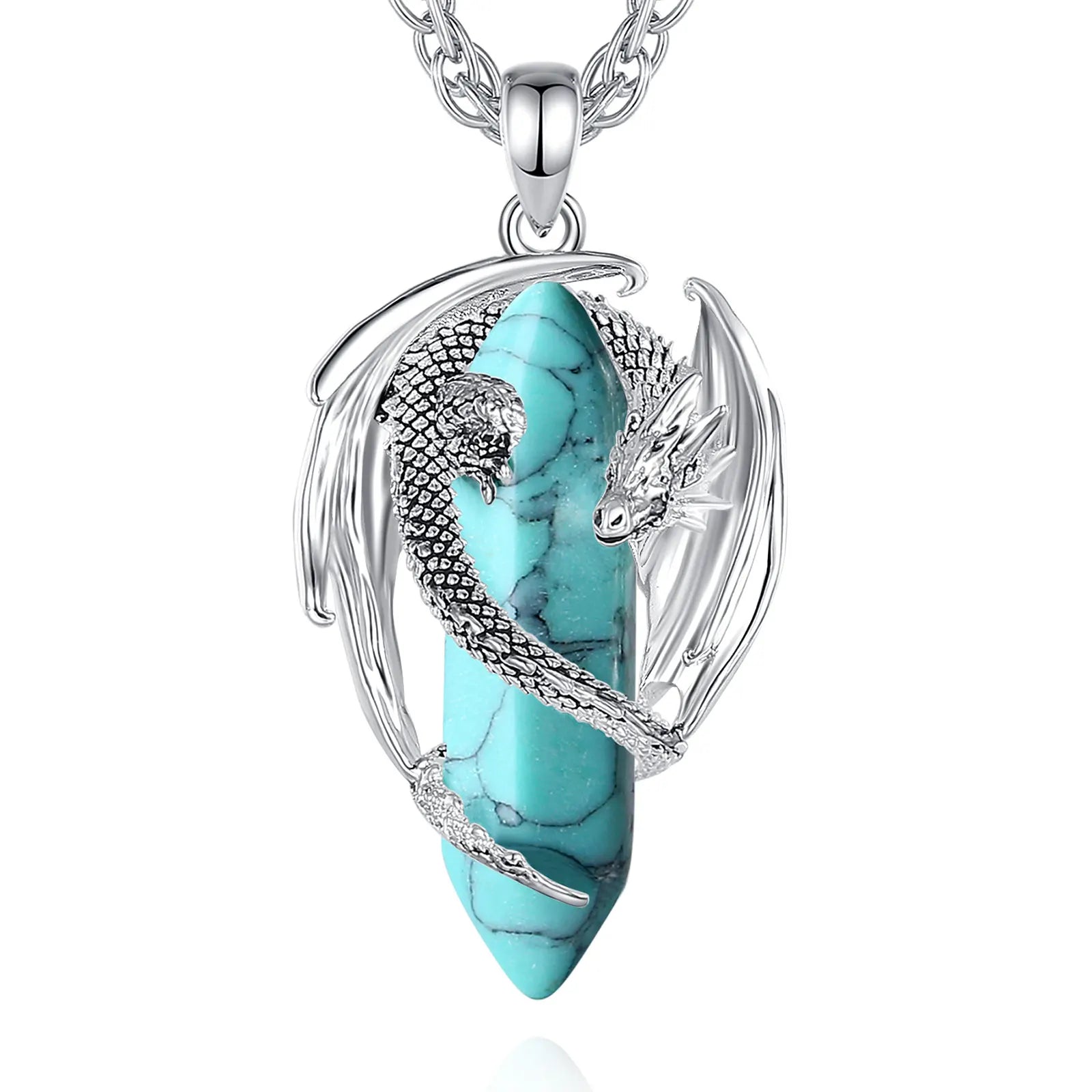 Eudora Dragon Twining Hexagonal Natural Obsidian Prismatic Necklace Punk Turquoise Amethyst Jade Pendant Malachite Jewelry Gift