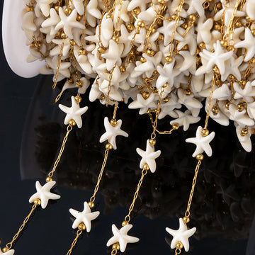 1M Gold Stainless Steels Beach White Natural Stone Starfish Charm Chain Boho Bracelet Neckalce Holiday Jewelry Making Component